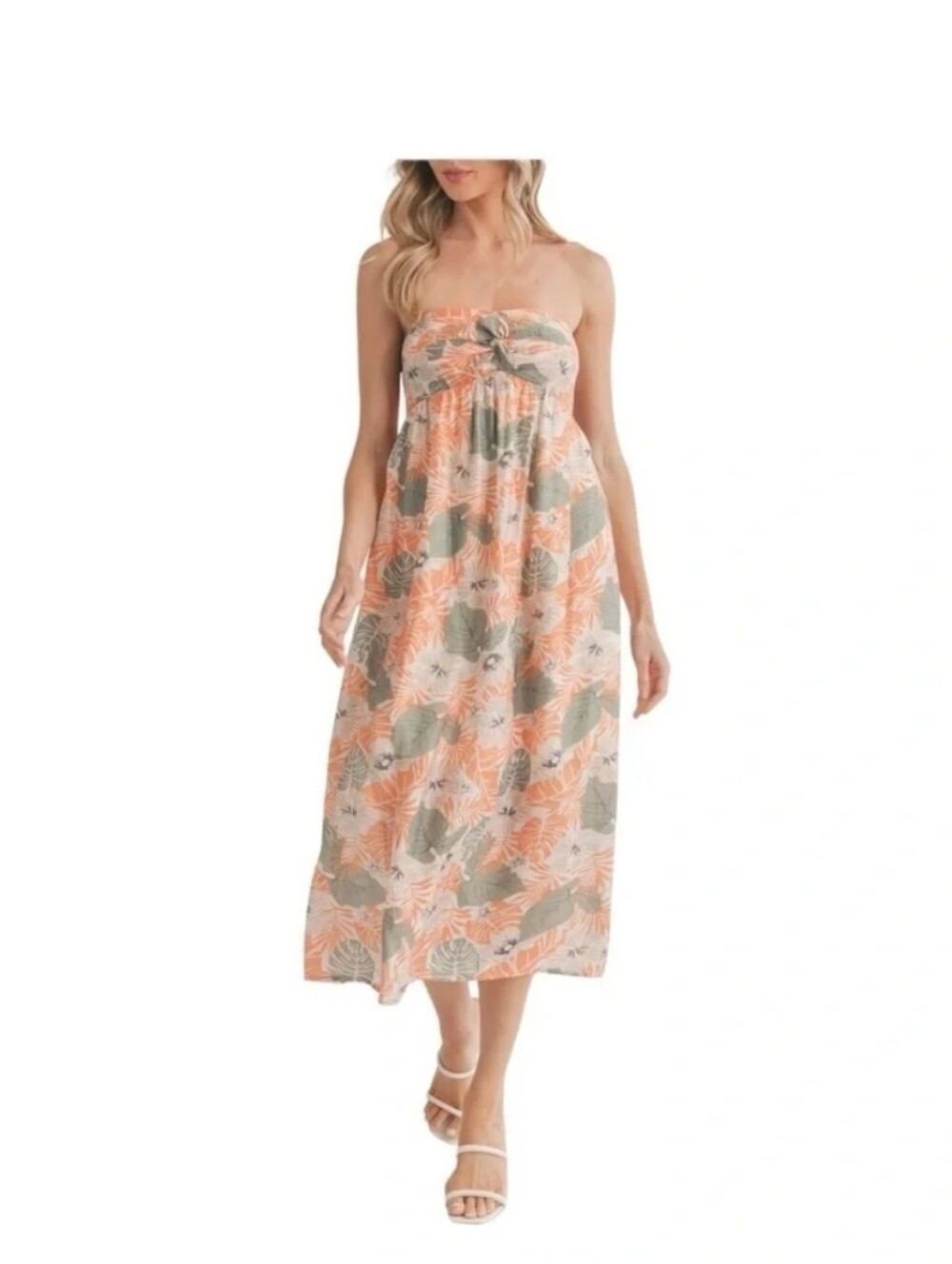 LUSH TWIST FRONT STRAPLESS Print Midi Dress LARGE NWT